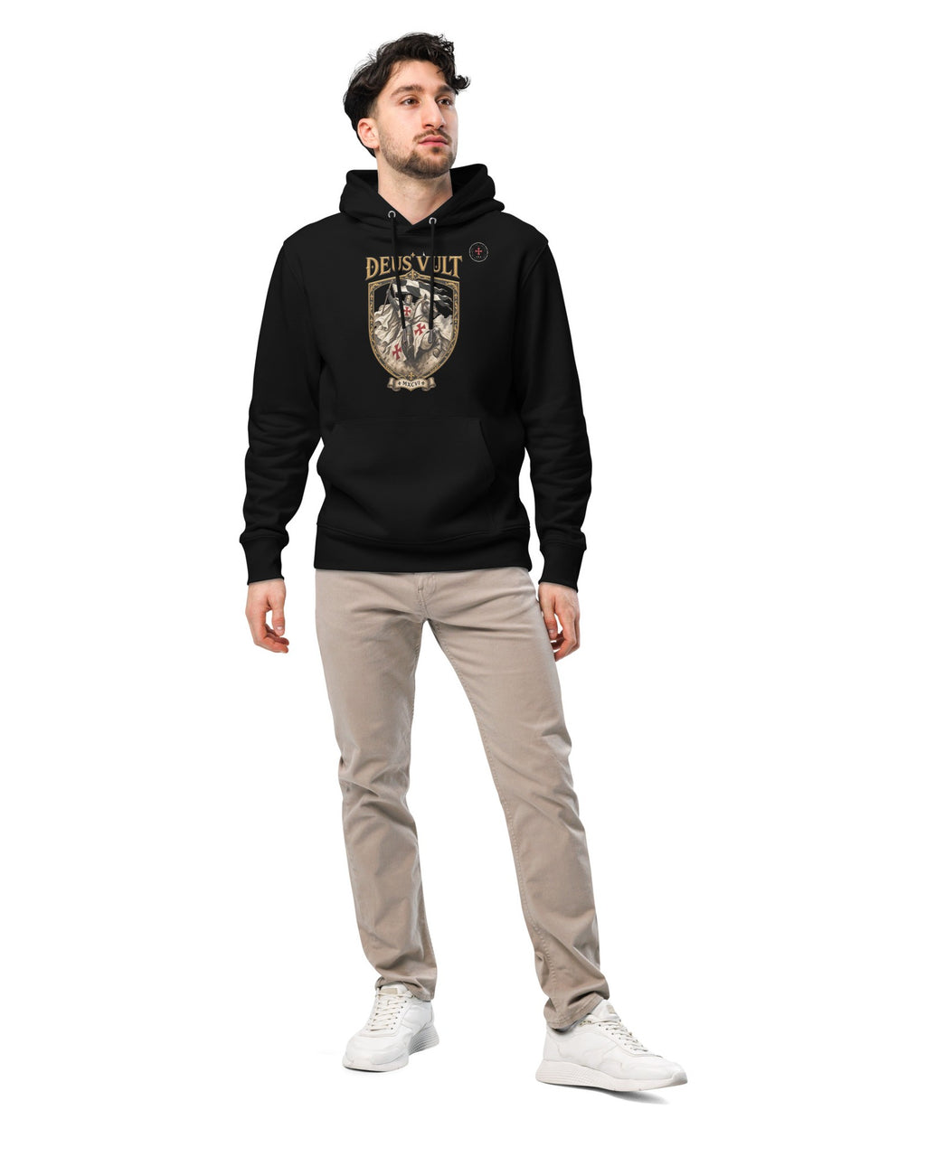 ORA Deus Vult Hoodie – worn by model · Nox