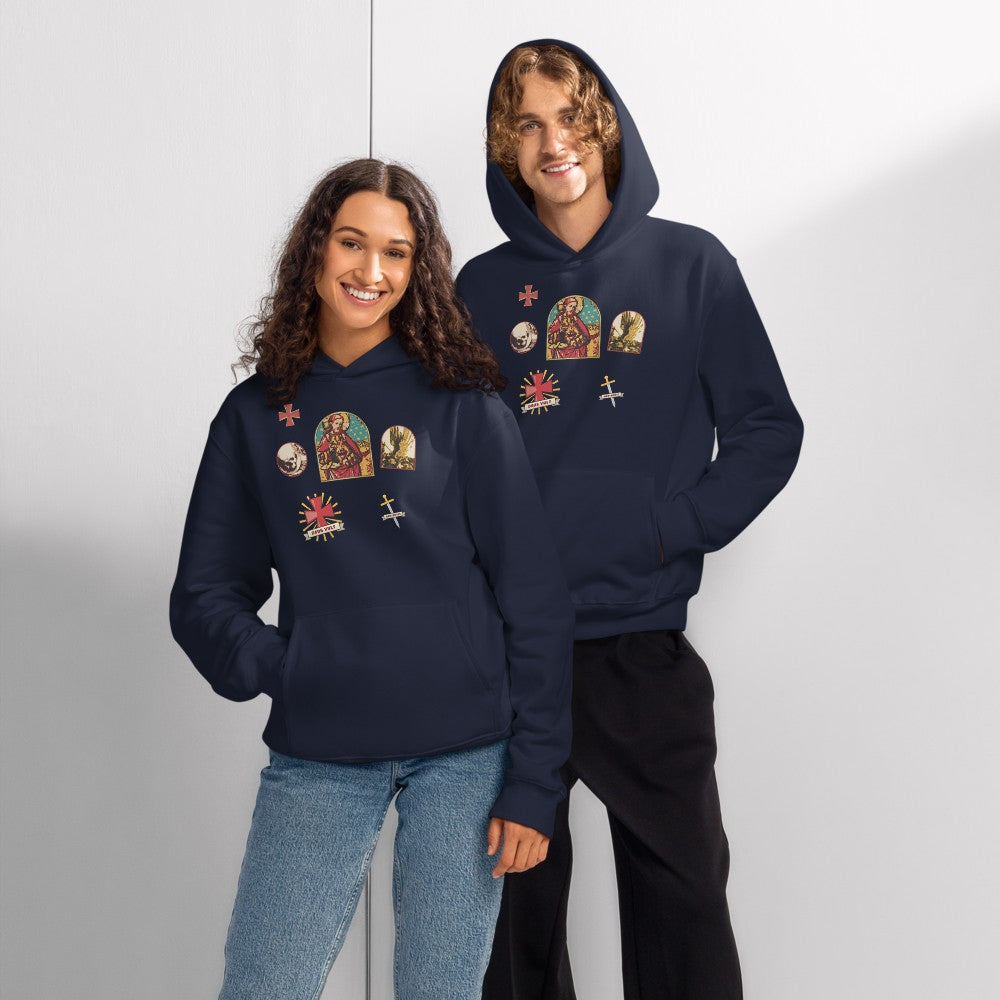 ORA Sacred Flash oversized hoodie navy – worn by two models