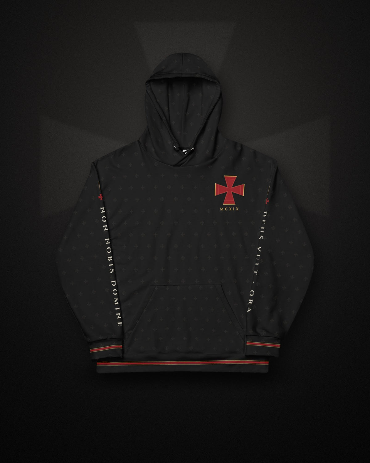 ORA Defend Our Land Hoodie – front, red cross over the heart