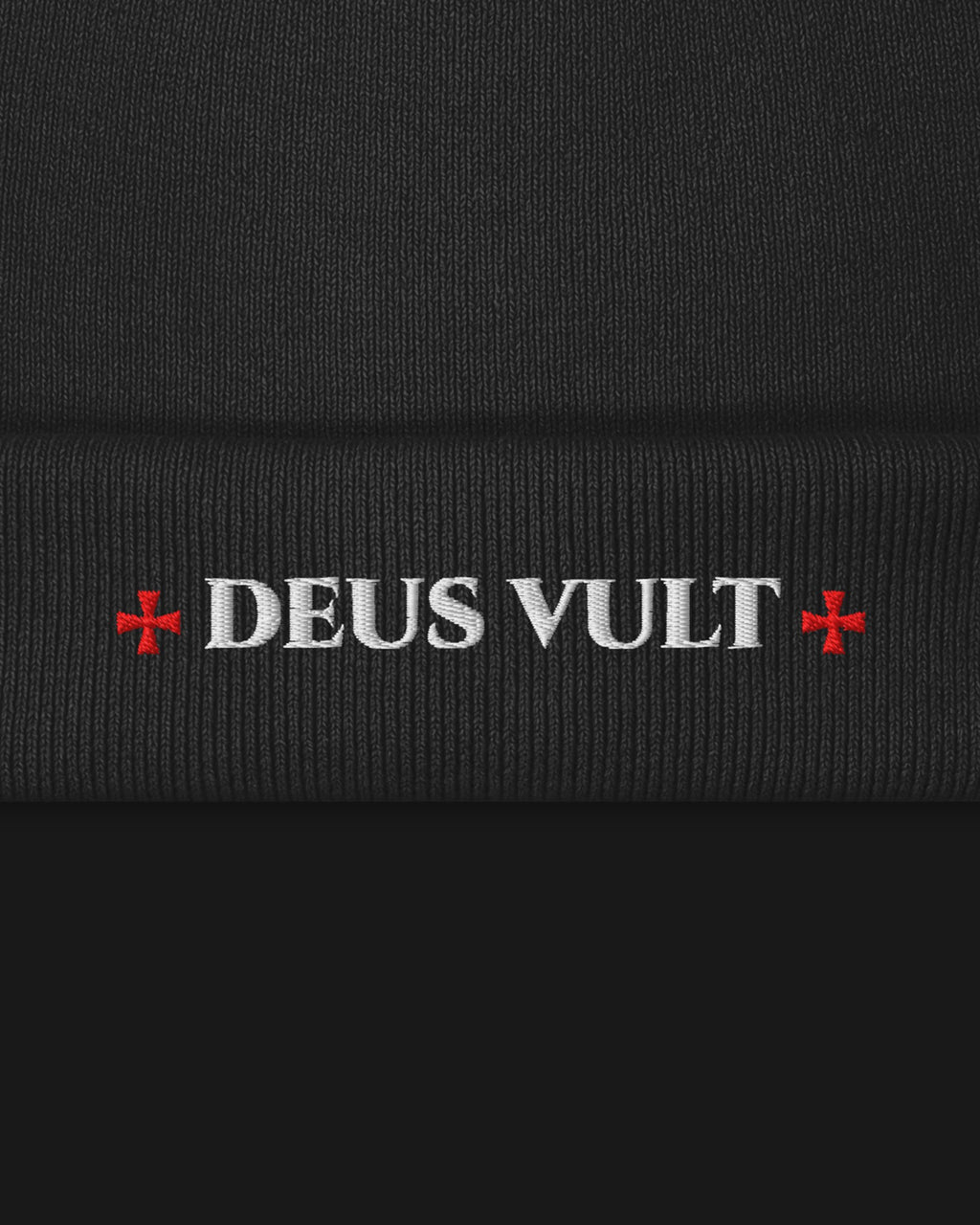 ORA Deus Vult Beanie – embroidery detail