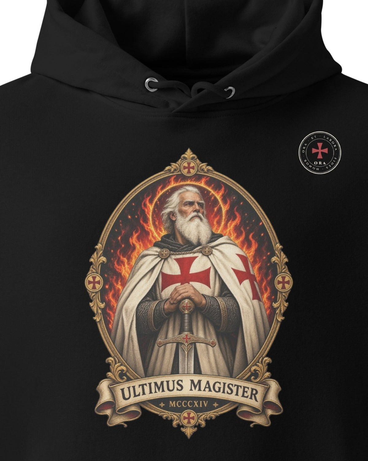 ORA Ultimus Magister Hoodie – print detail · Nox