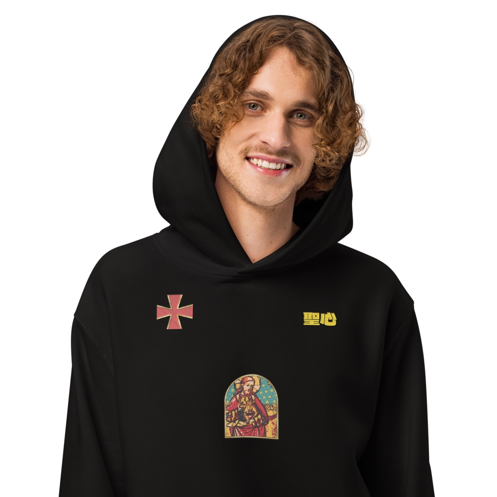 ORA Sacred Storm Oversized Hoodie Black – front, worn